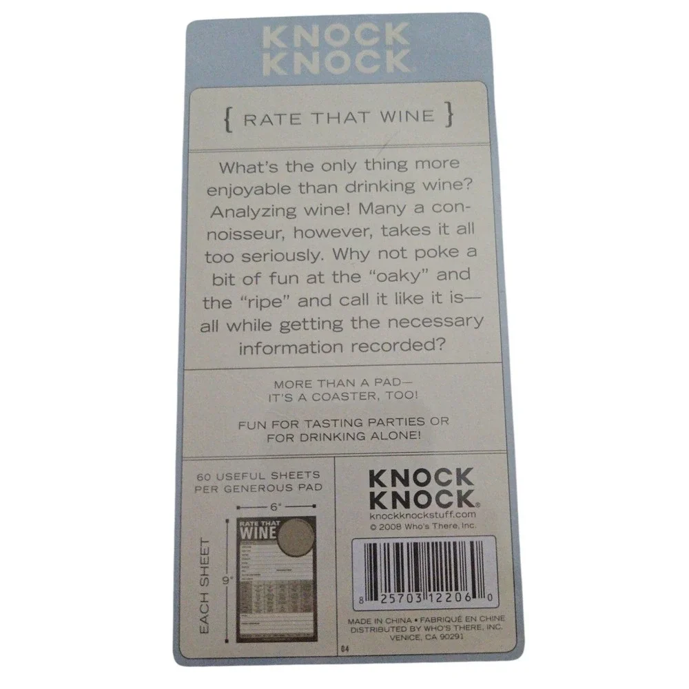 Knock Knock Rate That Wine Tasting Notes Pad 60 Sheets Integrated Coaster 12206‎
